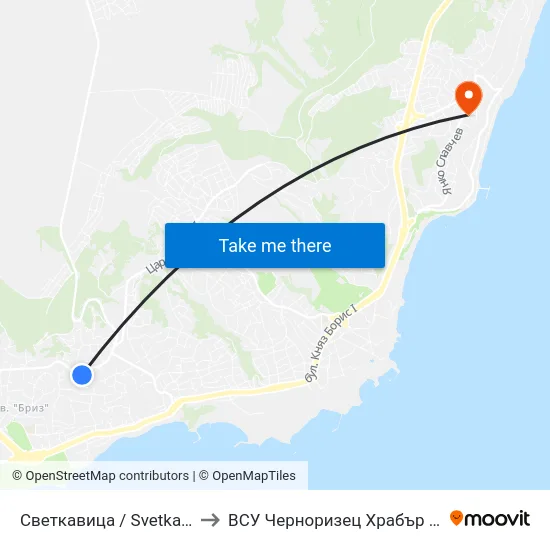 Светкавица / Svetkavitsa to ВСУ Черноризец Храбър (VFU) map