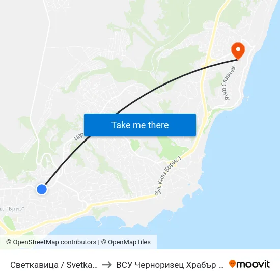 Светкавица / Svetkavitsa to ВСУ Черноризец Храбър (VFU) map