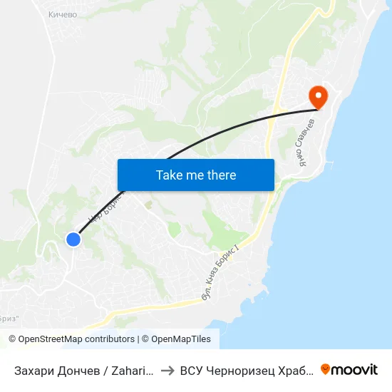 Захари Дончев / Zahari Donchev to ВСУ Черноризец Храбър (VFU) map