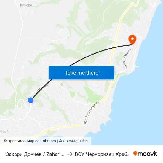 Захари Дончев / Zahari Donchev to ВСУ Черноризец Храбър (VFU) map