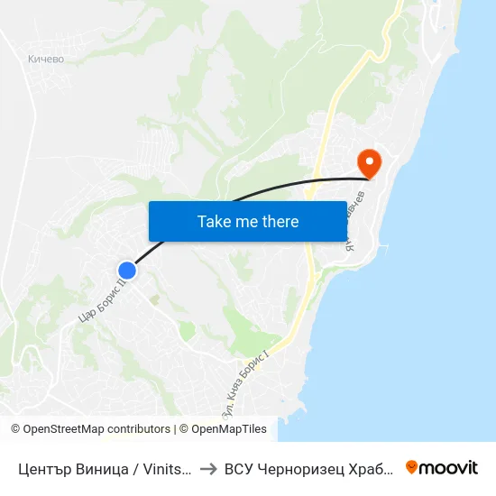 Център Виница / Vinitsa Centre to ВСУ Черноризец Храбър (VFU) map