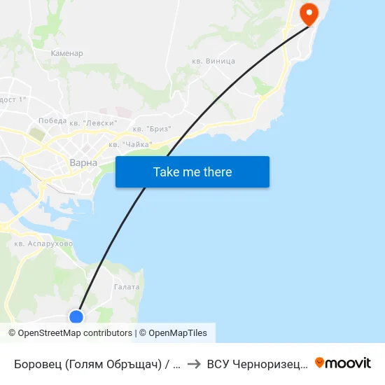 Боровец (Голям Обръщач) / Borovets (Big Tumbler) to ВСУ Черноризец Храбър (VFU) map