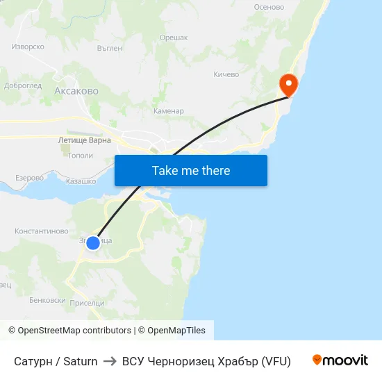 Сатурн / Saturn to ВСУ Черноризец Храбър (VFU) map