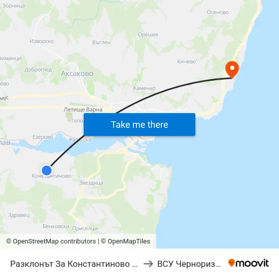 Разклонът За Константиново / Fork Road For Konstantinovo to ВСУ Черноризец Храбър (VFU) map
