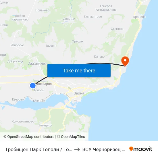 Гробищен Парк Тополи / Topoli Cemetery Park to ВСУ Черноризец Храбър (VFU) map