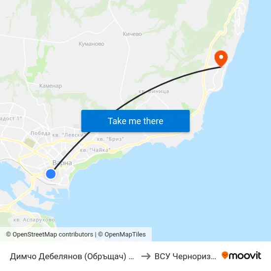 Димчо Дебелянов (Обръщач) / Dimcho Debelyanov (Turn Spot) to ВСУ Черноризец Храбър (VFU) map