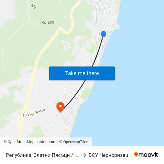 Република, Златни Пясъци / Republic, Golden Sands to ВСУ Черноризец Храбър (VFU) map