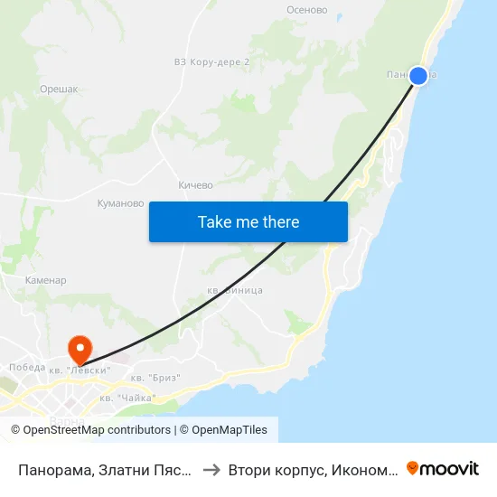 Панорама, Златни Пясъци / Panorama, Golden Sands to Втори корпус, Икономически Университет - Варна map