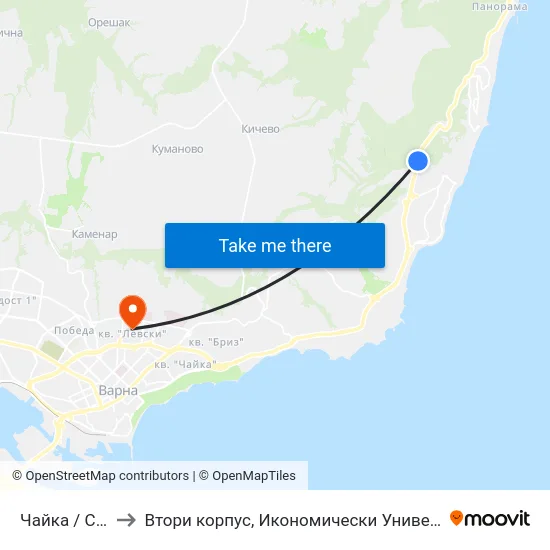 Чайка / Chayka to Втори корпус, Икономически Университет - Варна map