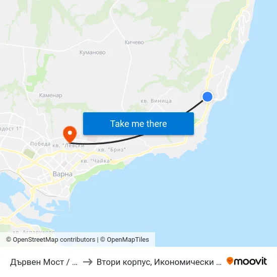 Дървен Мост / Darven Most to Втори корпус, Икономически Университет - Варна map