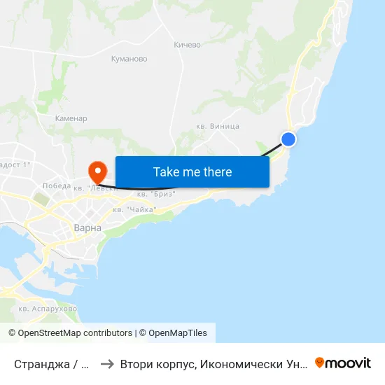 Странджа / Strandzha to Втори корпус, Икономически Университет - Варна map