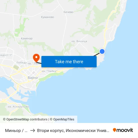 Миньор / Minior to Втори корпус, Икономически Университет - Варна map