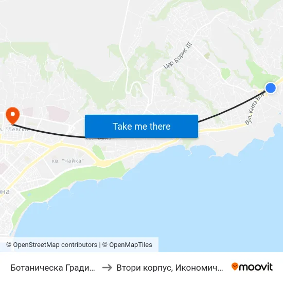Ботаническа Градина / Botanical Garden to Втори корпус, Икономически Университет - Варна map