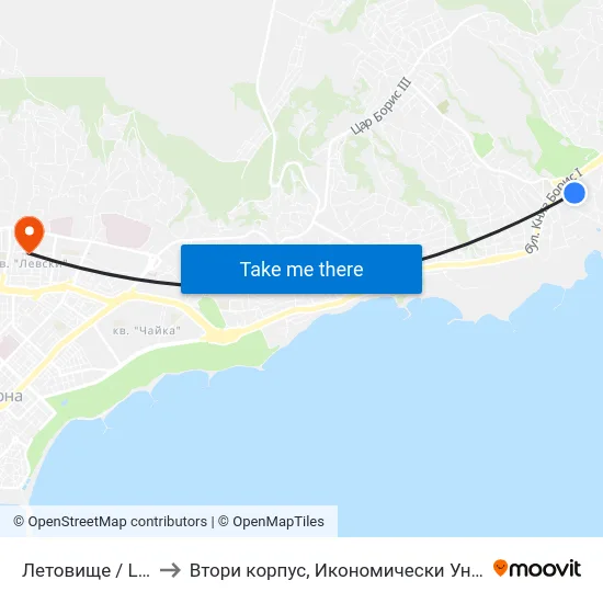 Летовище / Letovishte to Втори корпус, Икономически Университет - Варна map