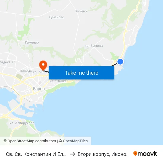 Св. Св. Константин И Елена / St. St. Konstantin And Helena to Втори корпус, Икономически Университет - Варна map