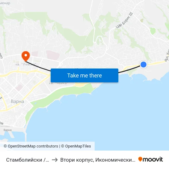 Стамболийски / Stamboliyski to Втори корпус, Икономически Университет - Варна map