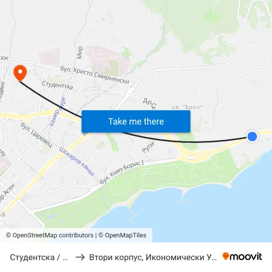 Студентска / Studentska to Втори корпус, Икономически Университет - Варна map