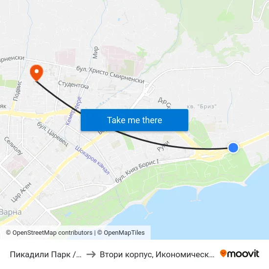 Пикадили Парк / Piccadilly Park to Втори корпус, Икономически Университет - Варна map