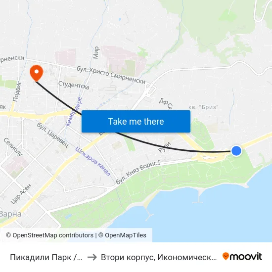 Пикадили Парк / Piccadilly Park to Втори корпус, Икономически Университет - Варна map