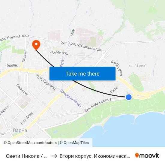 Свети Никола / Saint Nicholas to Втори корпус, Икономически Университет - Варна map