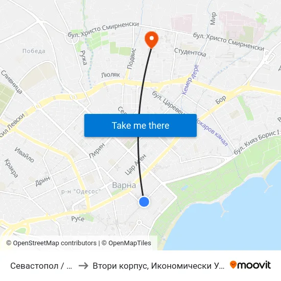 Севастопол / Sevastopol to Втори корпус, Икономически Университет - Варна map