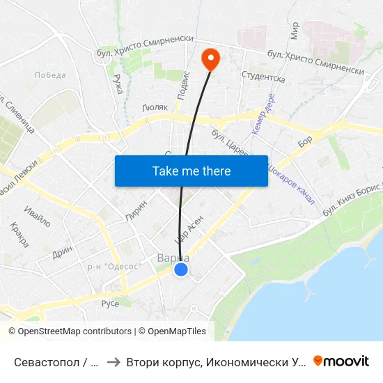 Севастопол / Sevastopol to Втори корпус, Икономически Университет - Варна map
