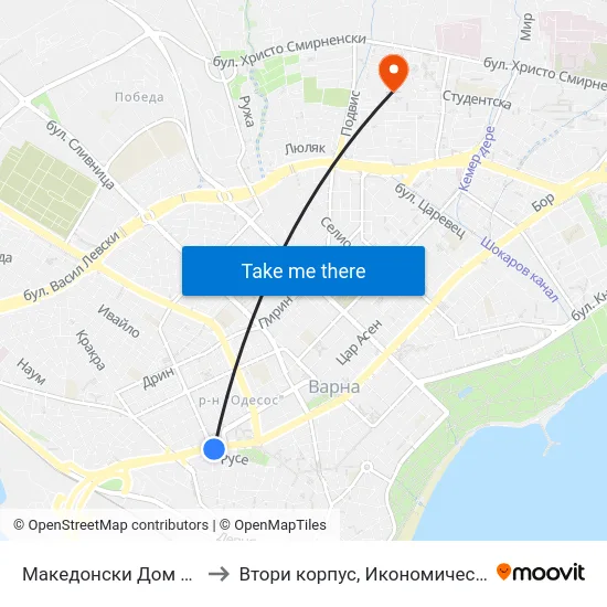 Македонски Дом / Makedonski Dom to Втори корпус, Икономически Университет - Варна map