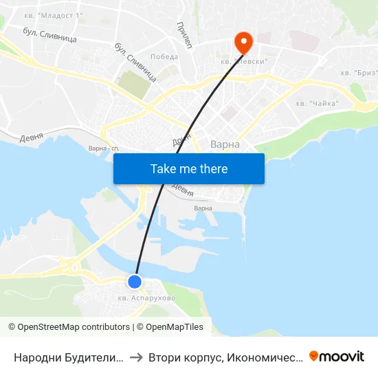 Народни Будители / Narodni Buditeli to Втори корпус, Икономически Университет - Варна map