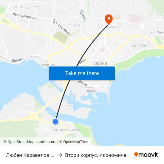 Любен Каравелов / Lyuben Karavelov to Втори корпус, Икономически Университет - Варна map