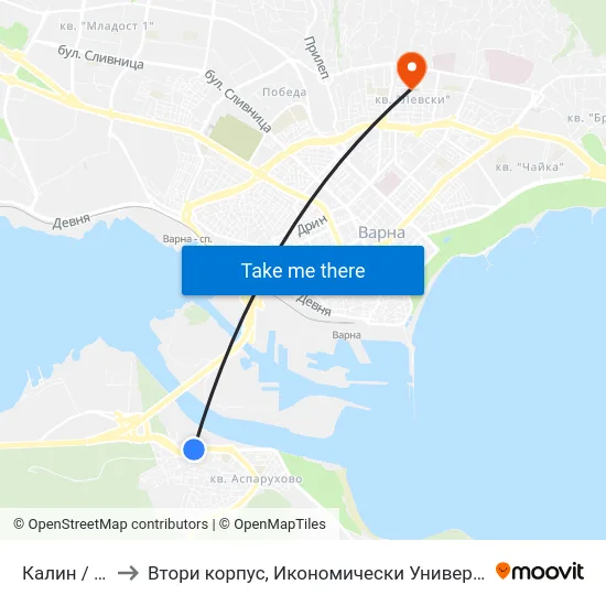 Калин / Kalin to Втори корпус, Икономически Университет - Варна map