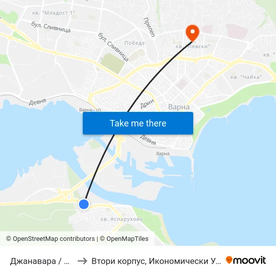 Джанавара / Dzhanavara to Втори корпус, Икономически Университет - Варна map