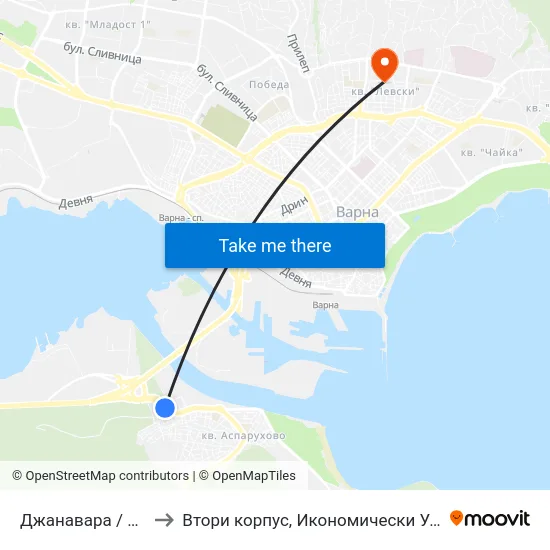 Джанавара / Dzhanavara to Втори корпус, Икономически Университет - Варна map