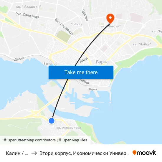 Калин / Kalin to Втори корпус, Икономически Университет - Варна map