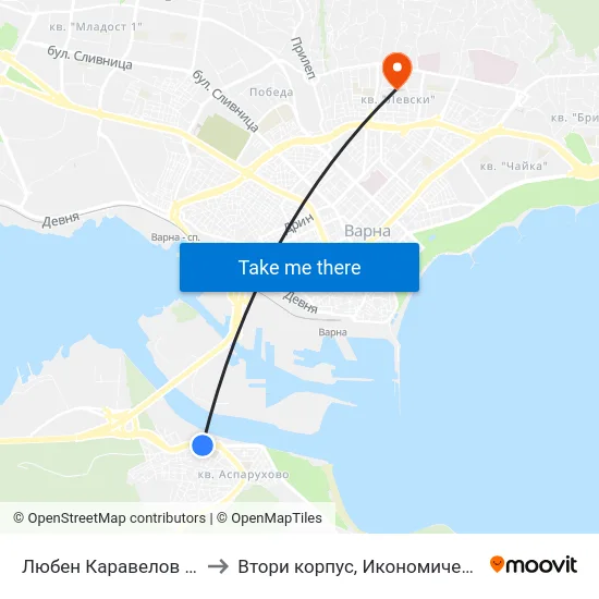 Любен Каравелов / Lyuben Karavelov to Втори корпус, Икономически Университет - Варна map
