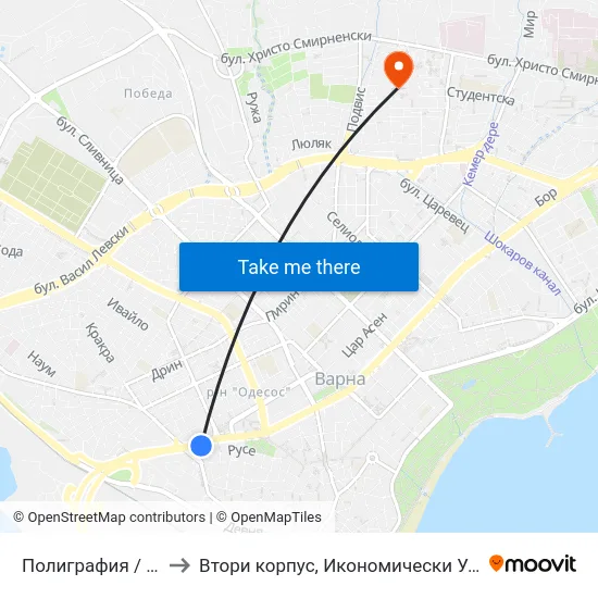 Полиграфия / Polygraphy to Втори корпус, Икономически Университет - Варна map
