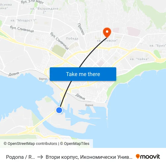 Родопа / Rodopa to Втори корпус, Икономически Университет - Варна map