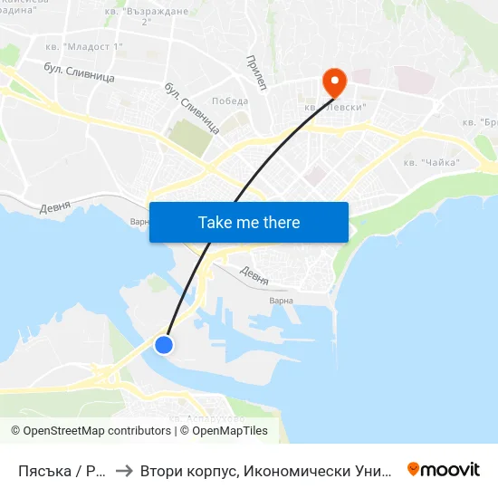 Пясъка / Pyasaka to Втори корпус, Икономически Университет - Варна map