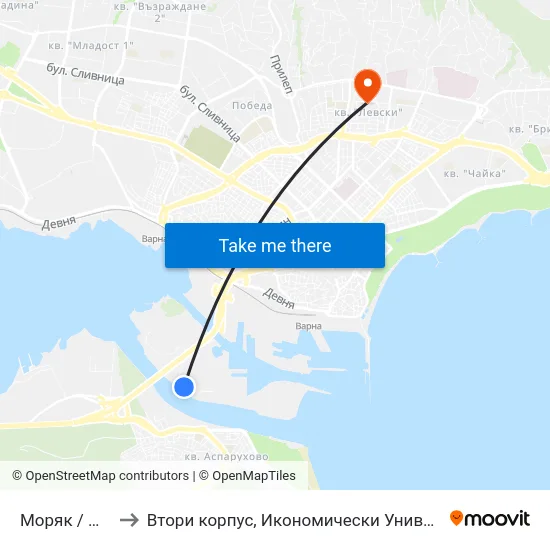 Моряк / Moryak to Втори корпус, Икономически Университет - Варна map