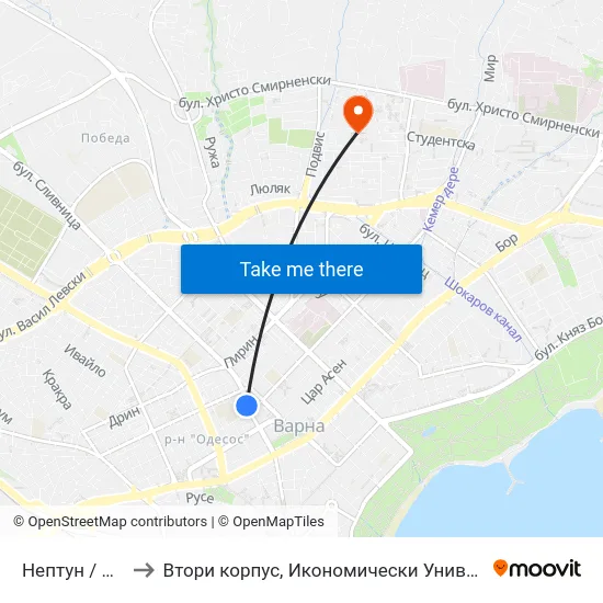 Нептун / Neptun to Втори корпус, Икономически Университет - Варна map