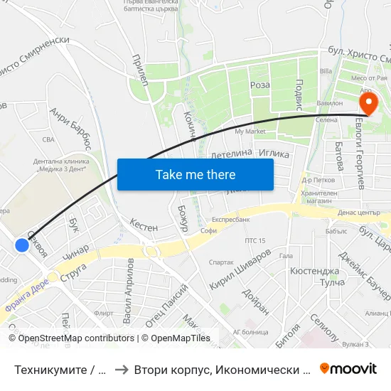 Техникумите / Tehnikumite to Втори корпус, Икономически Университет - Варна map