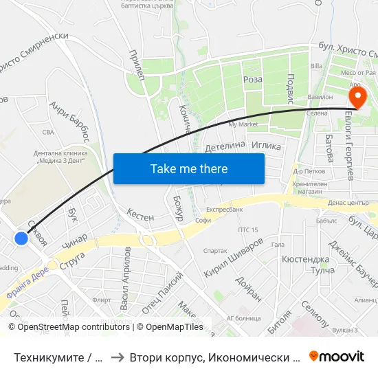 Техникумите / Tehnikumite to Втори корпус, Икономически Университет - Варна map
