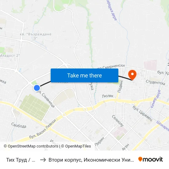 Тих Труд /  Tih Trud to Втори корпус, Икономически Университет - Варна map