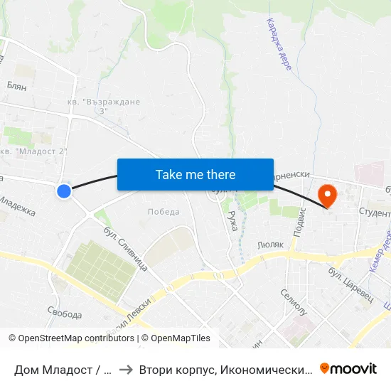 Дом Младост / Dom Mladost to Втори корпус, Икономически Университет - Варна map