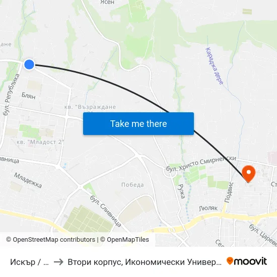 Искър / Iskar to Втори корпус, Икономически Университет - Варна map