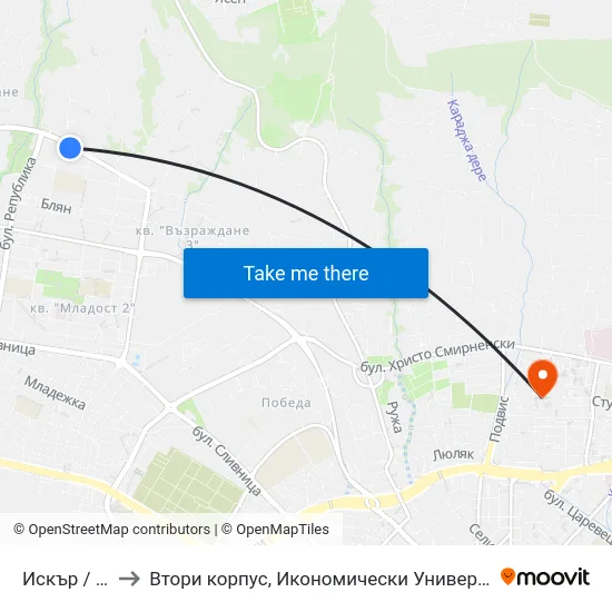 Искър / Iskar to Втори корпус, Икономически Университет - Варна map