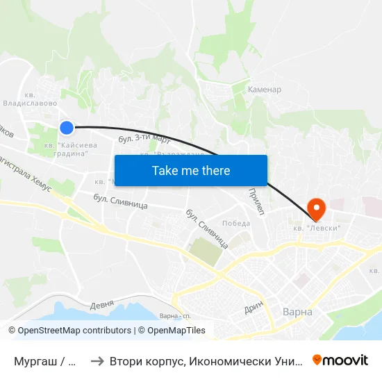 Мургаш / Murgash to Втори корпус, Икономически Университет - Варна map