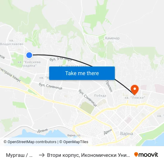 Мургаш / Murgash to Втори корпус, Икономически Университет - Варна map