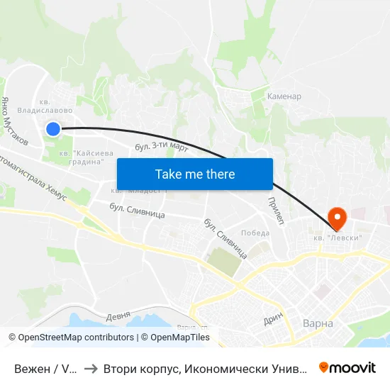 Вежен / Vezhen to Втори корпус, Икономически Университет - Варна map