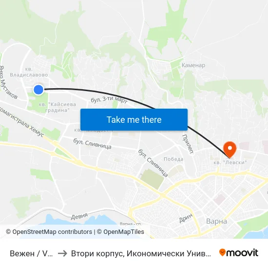 Вежен / Vezhen to Втори корпус, Икономически Университет - Варна map