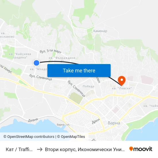 Кат / Traffic Police to Втори корпус, Икономически Университет - Варна map